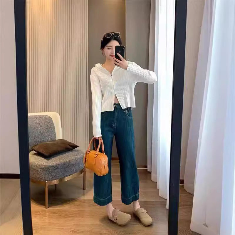 Damejeans med høj talje, kort ben og vide ben i vintage-stil