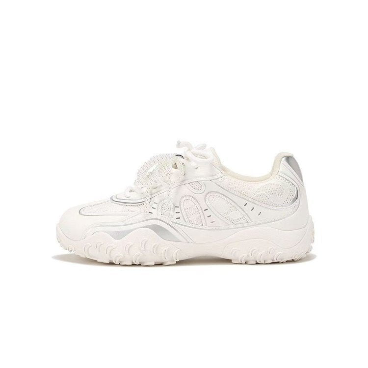 Zapatillas deportivas voluminosas de malla para mujer con suela esculpida – Calzado con paneles y cordones para conjuntos informales de diario