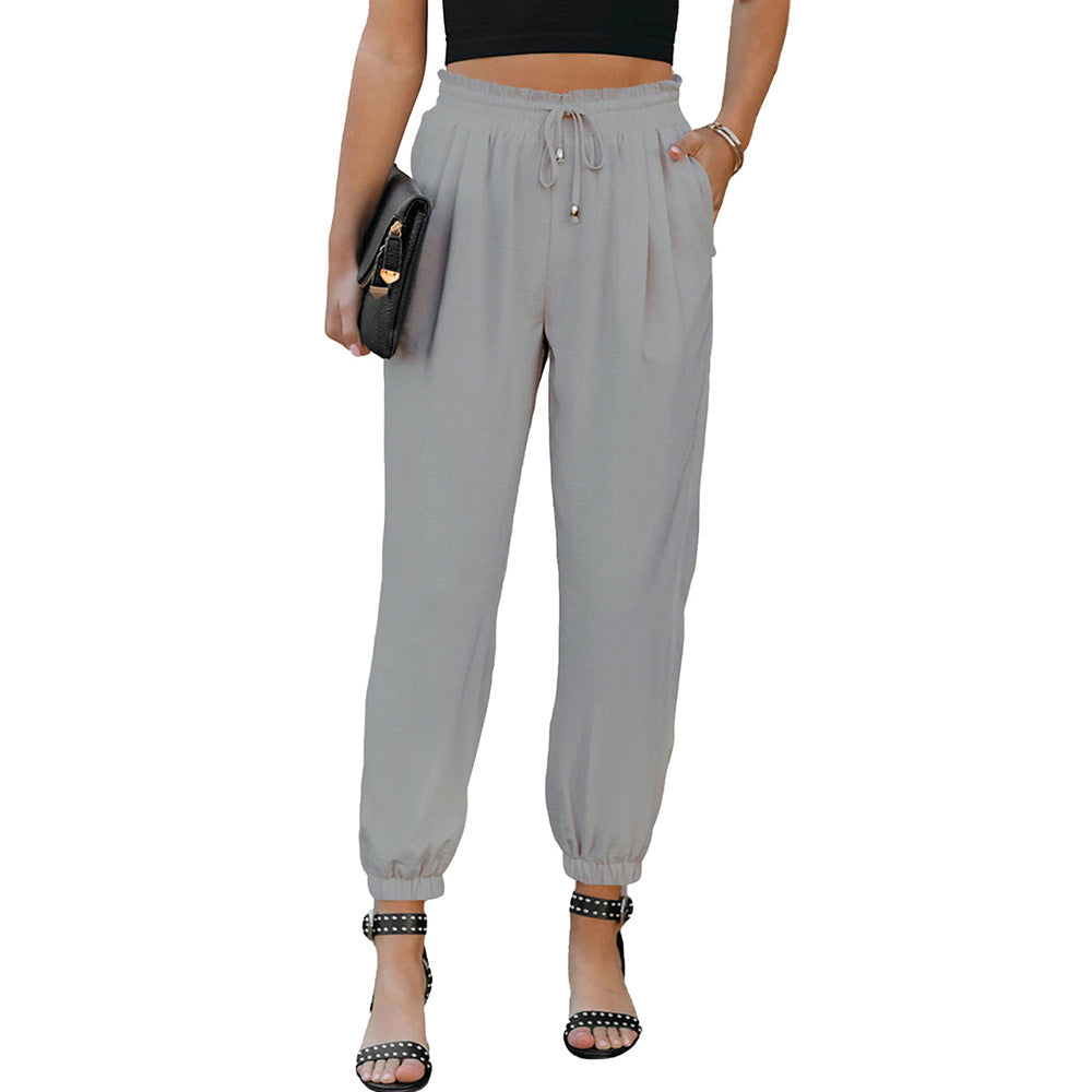 Joggingbroek met relaxte pasvorm, trekkoord in de taille en elastische enkelboorden voor dames – casual taps toelopende broek voor de zomer en dagelijks gebruik