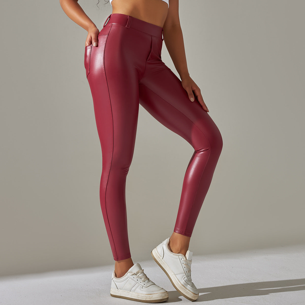 Women’s High-Waist Coated Skinny Trousers – Sleek Stretch Style for Casual and Evening Wear
