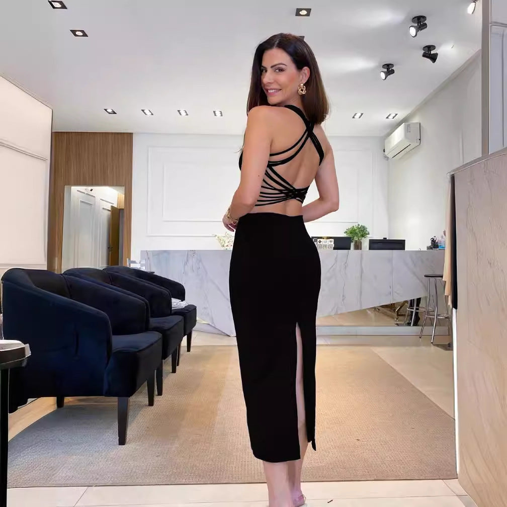 Women’s One Shoulder Cutout Midi Evening Dress