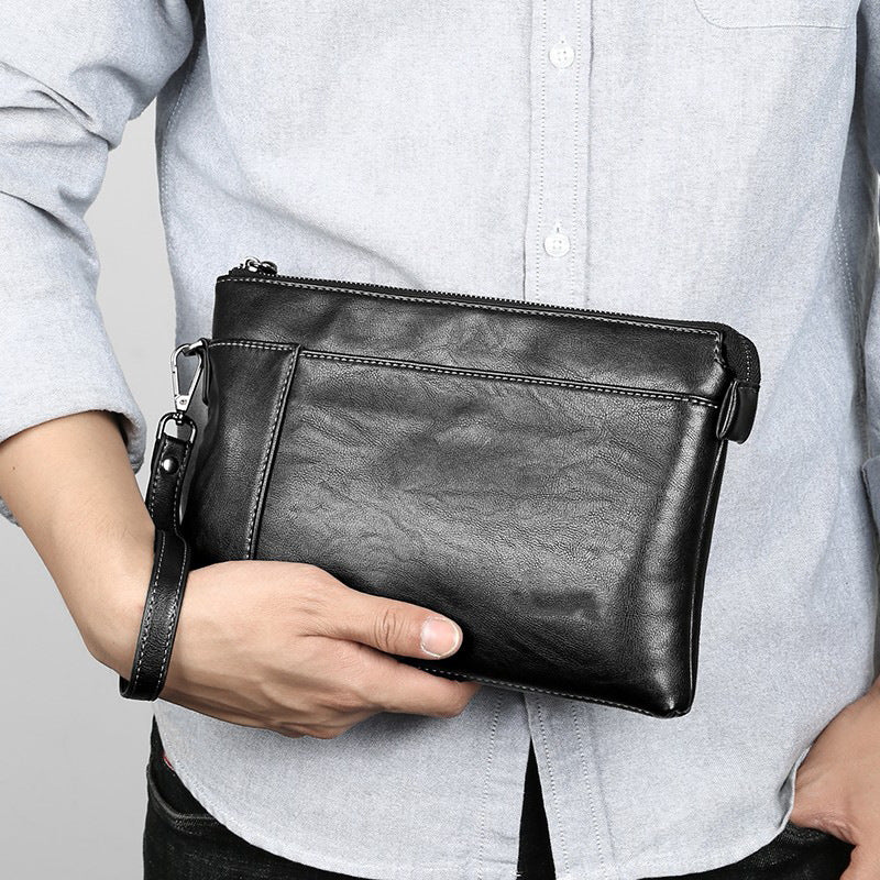 Herre Læder Clutch Taske Slank Håndledsrem Hverdags Organizer