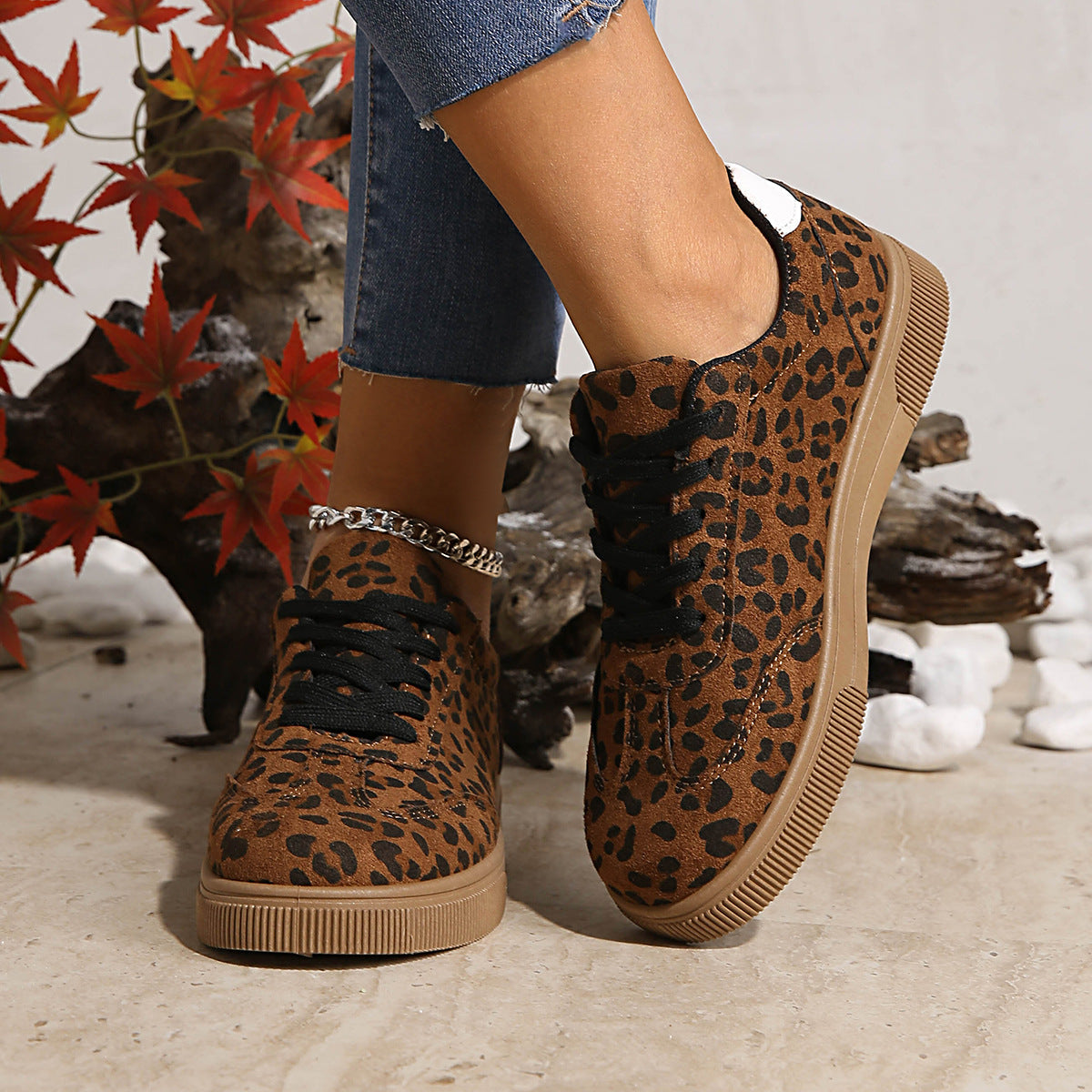 Zapatillas estampadas de corte bajo para mujer con cordones – Zapatillas retro de estilo cancha para looks informales de fin de semana