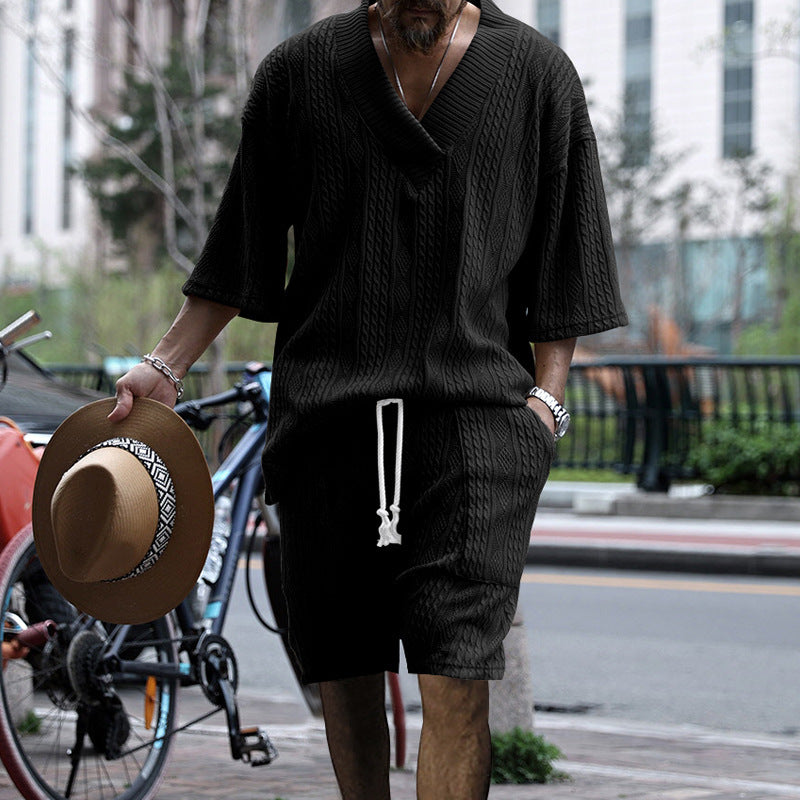 Herre tekstureret oversized lounge sommer shorts sæt