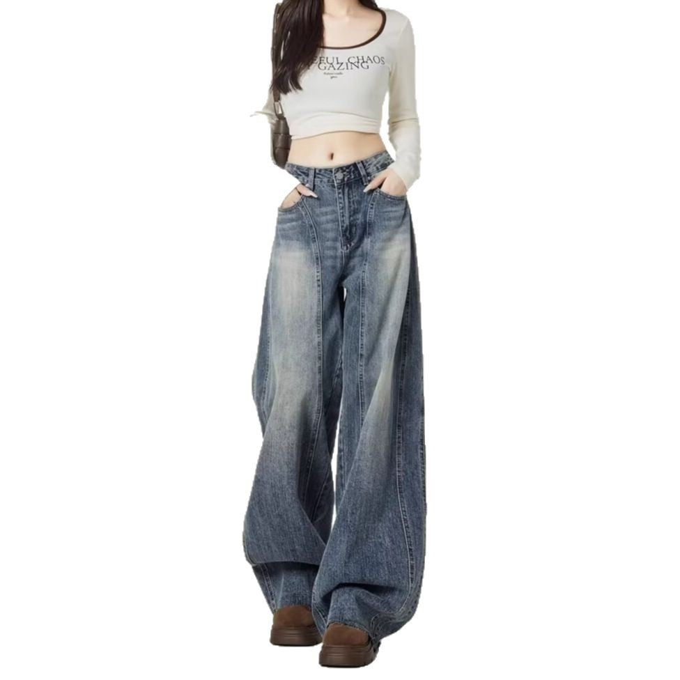 Women’s High Waist Washed Wide Leg Barrel Denim Jeans