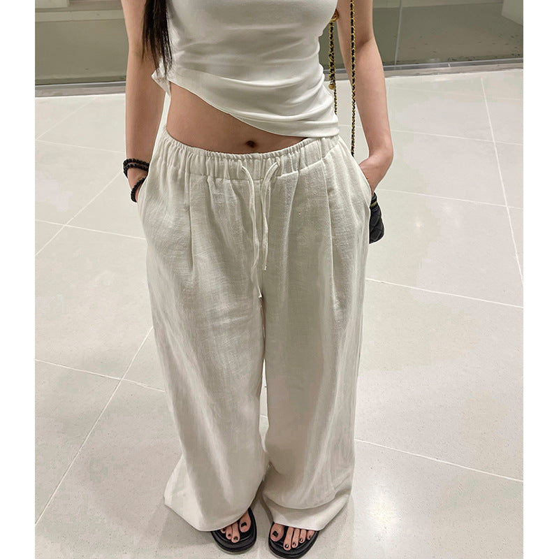 Pantaloni largi de vară pentru femei, din bumbac și in, croială lejeră