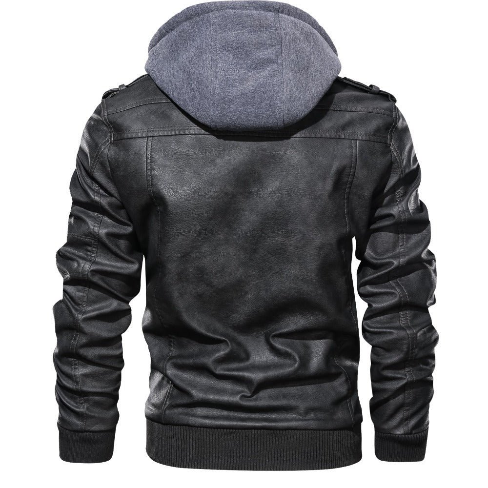 Men’s Hooded Leather Moto Jacket – Multi-Zip Casual Layer for Cooler Days