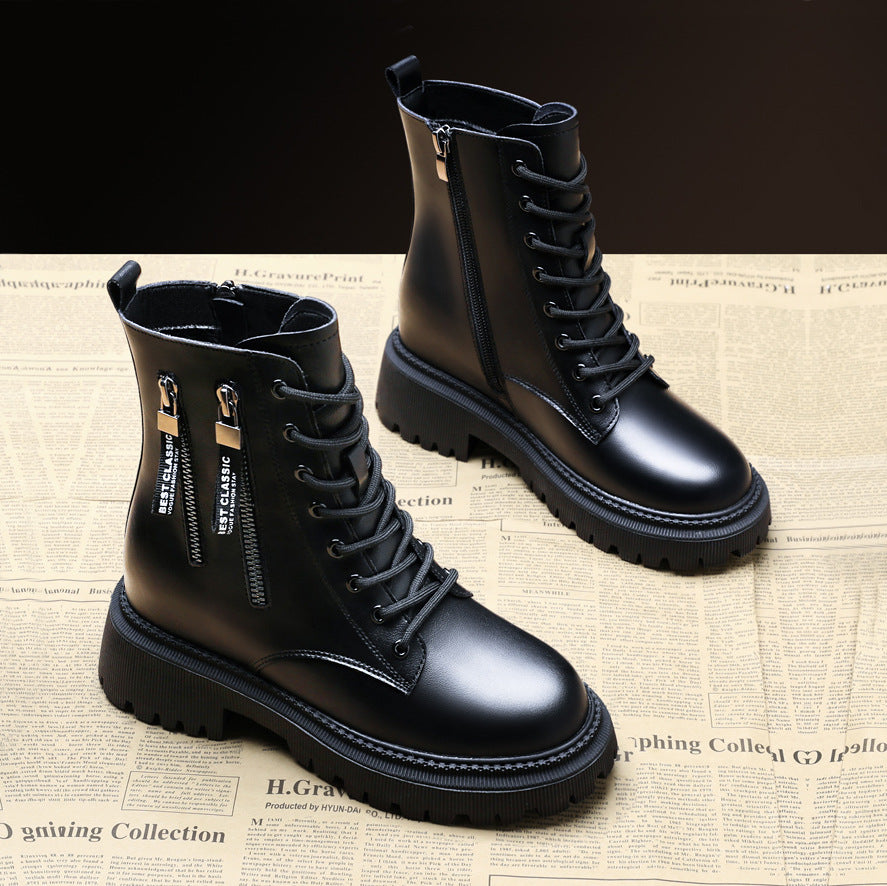 Men’s Lace-Up Combat Boots – Side-Zip Ankle Design with Decorative Zippers and Chunky Lug Sole