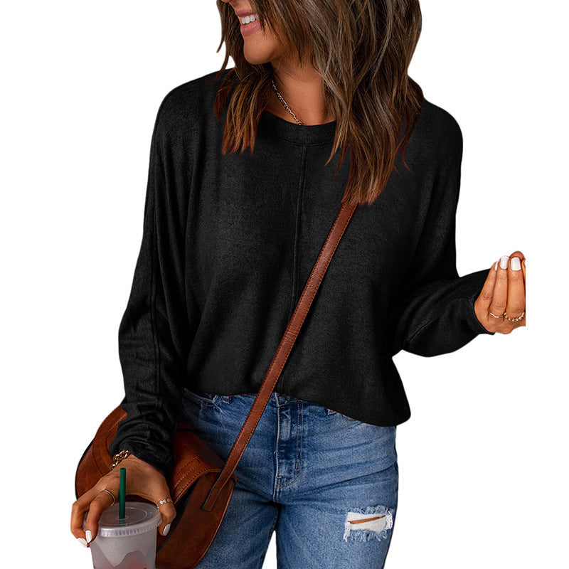 Women’s Relaxed Seam-Detail Long-Sleeve Top – Soft Everyday Layer with Loose Fit