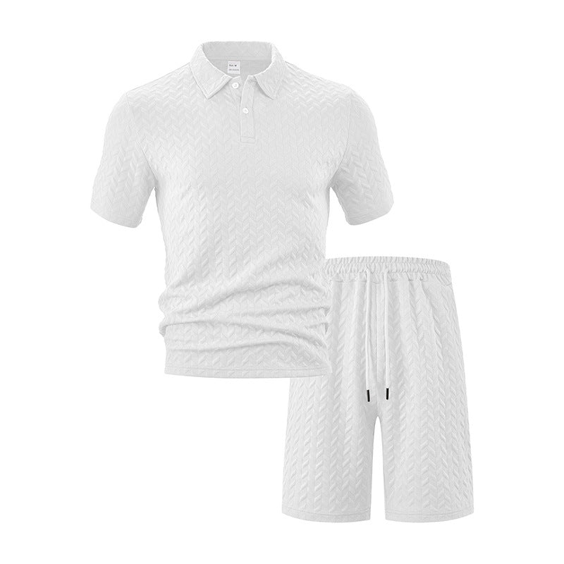 Herresæt med tekstureret polo og shorts med snøre
