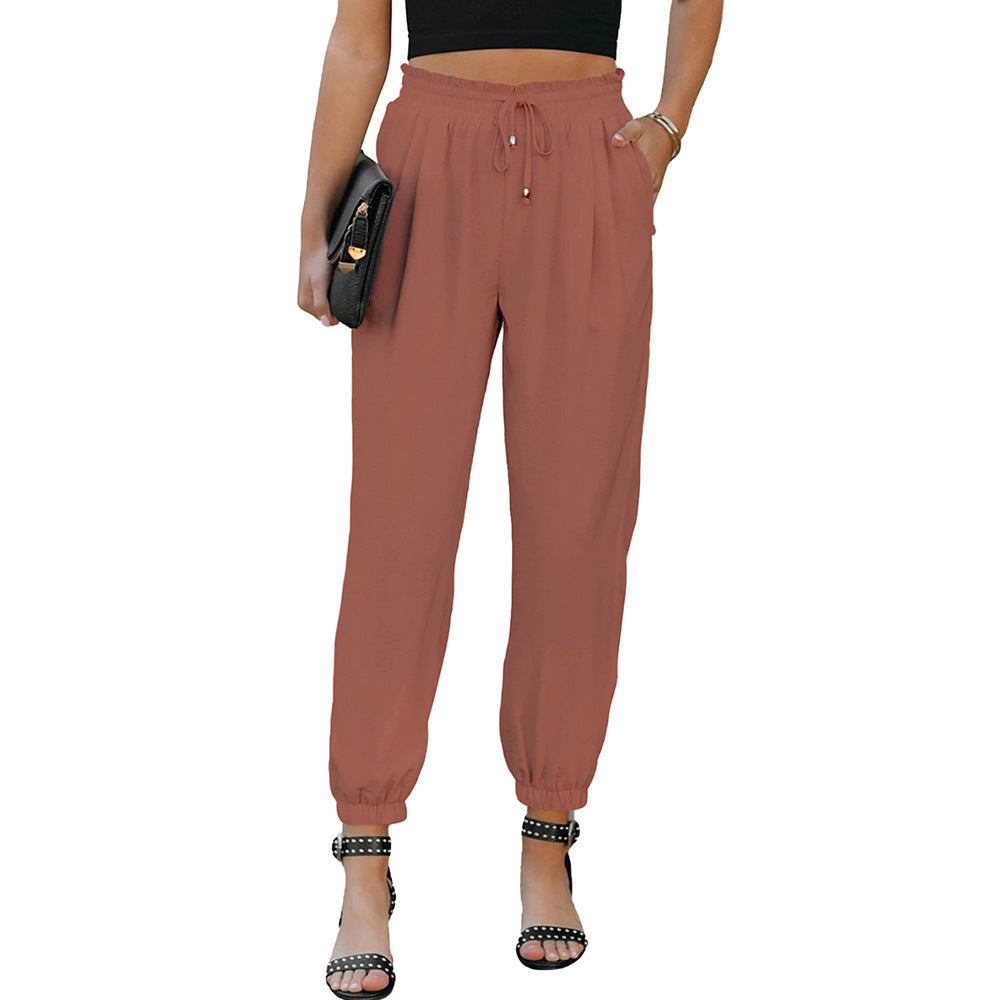 Joggingbroek met relaxte pasvorm, trekkoord in de taille en elastische enkelboorden voor dames – casual taps toelopende broek voor de zomer en dagelijks gebruik