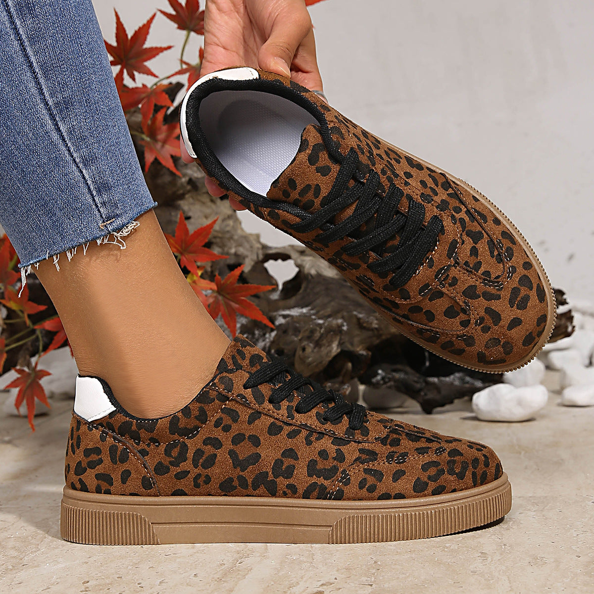Zapatillas estampadas de corte bajo para mujer con cordones – Zapatillas retro de estilo cancha para looks informales de fin de semana