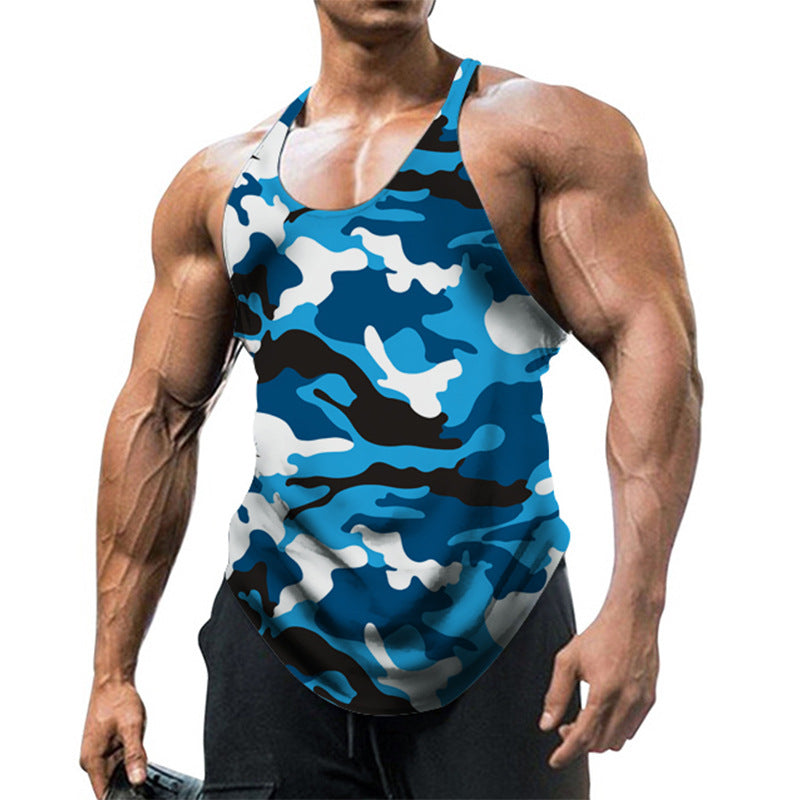 Men’s Printed U Neck Racerback Sleeveless Gym Tank Top