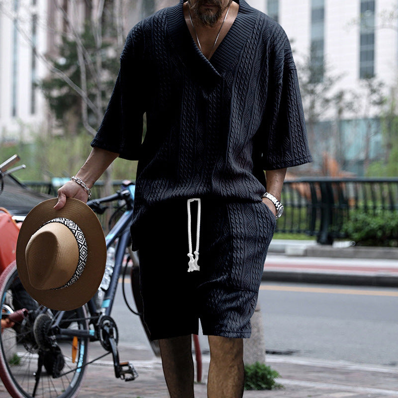 Herre tekstureret oversized lounge sommer shorts sæt