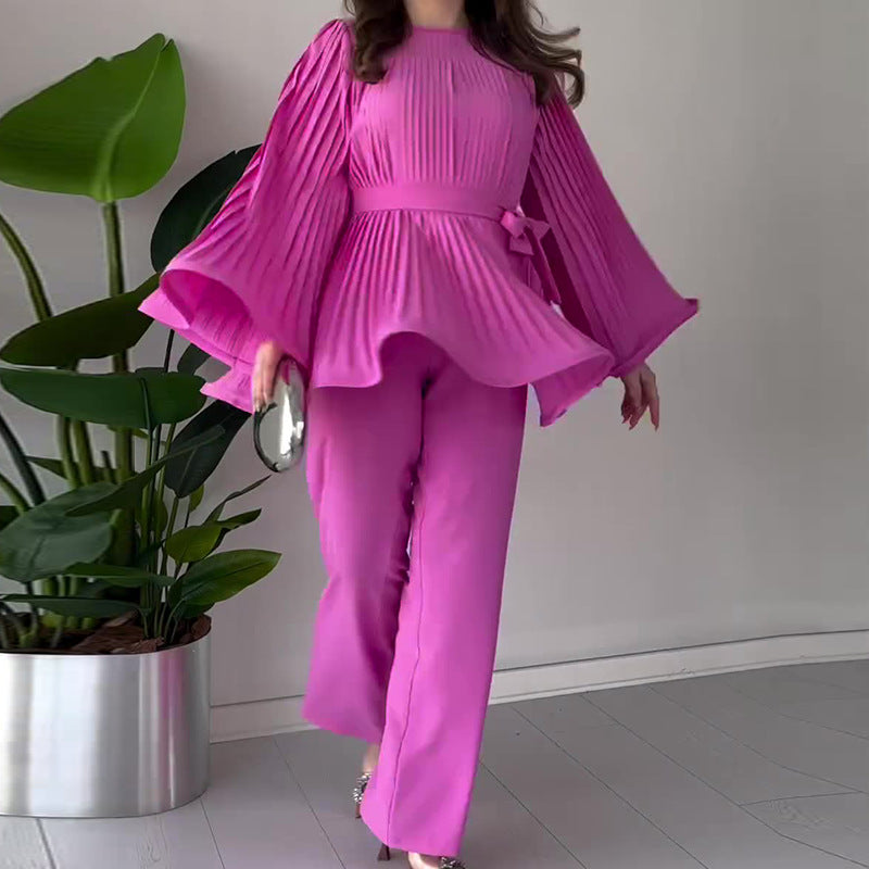 Dámská souprava s netopýřími rukávy – pohodlný, stylový, volný, plisovaný každodenní outfit