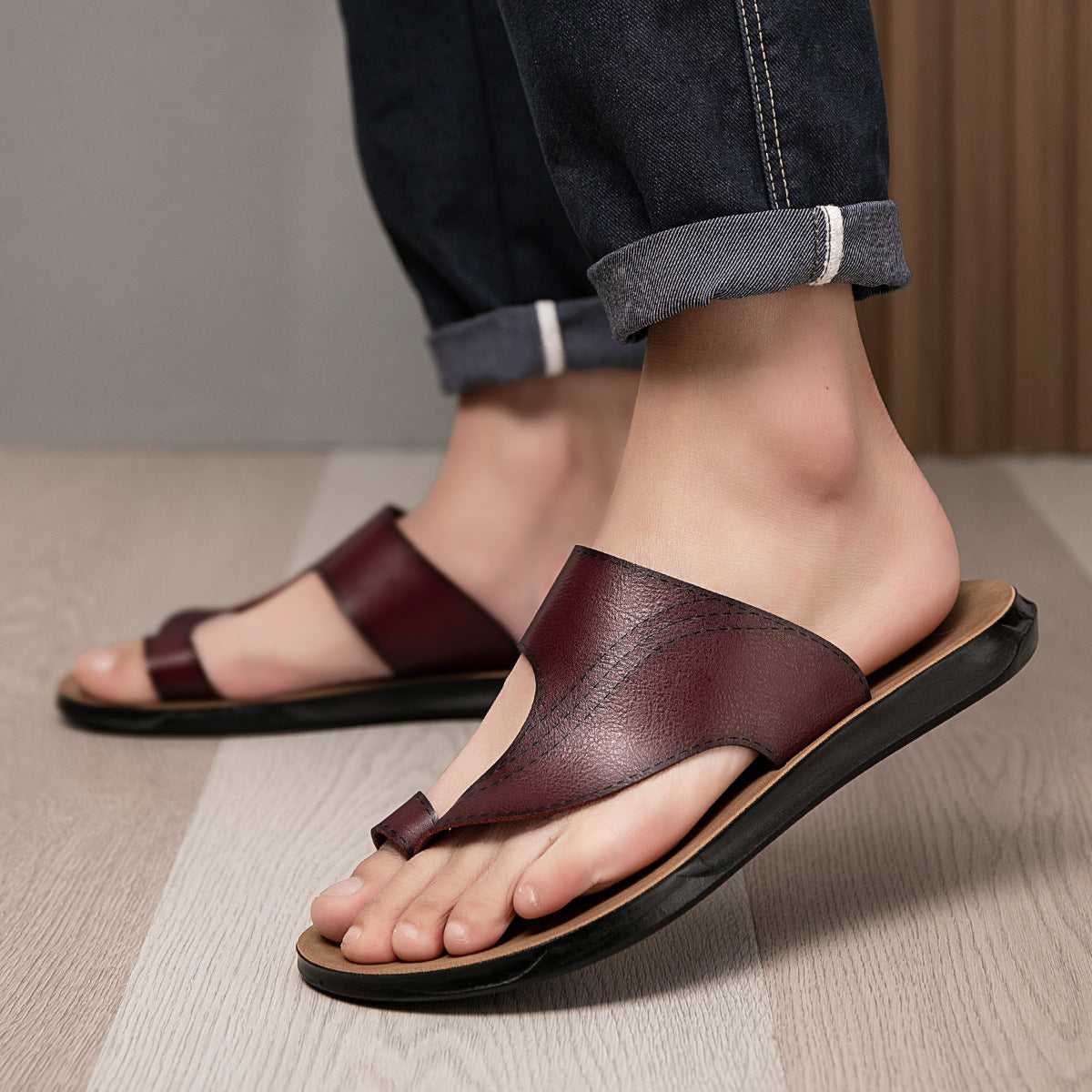 Men’s Open Toe Slide Sandals Minimal Non-Slip Summer Footwear