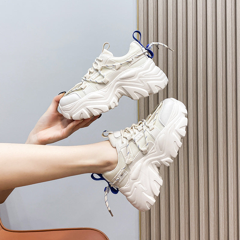 Zapatillas deportivas con plataforma gruesa para mujer y parte superior de malla – Zapatos llamativos con cordones y diseño escultural para looks urbanos