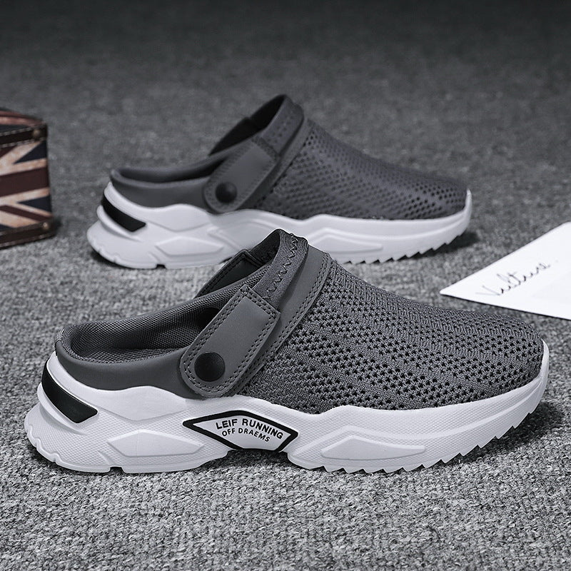 Træsko til mænd i mesh med drejelig hælrem og kraftig sål – lukket slip-on-model til afslappet hverdagsbrug