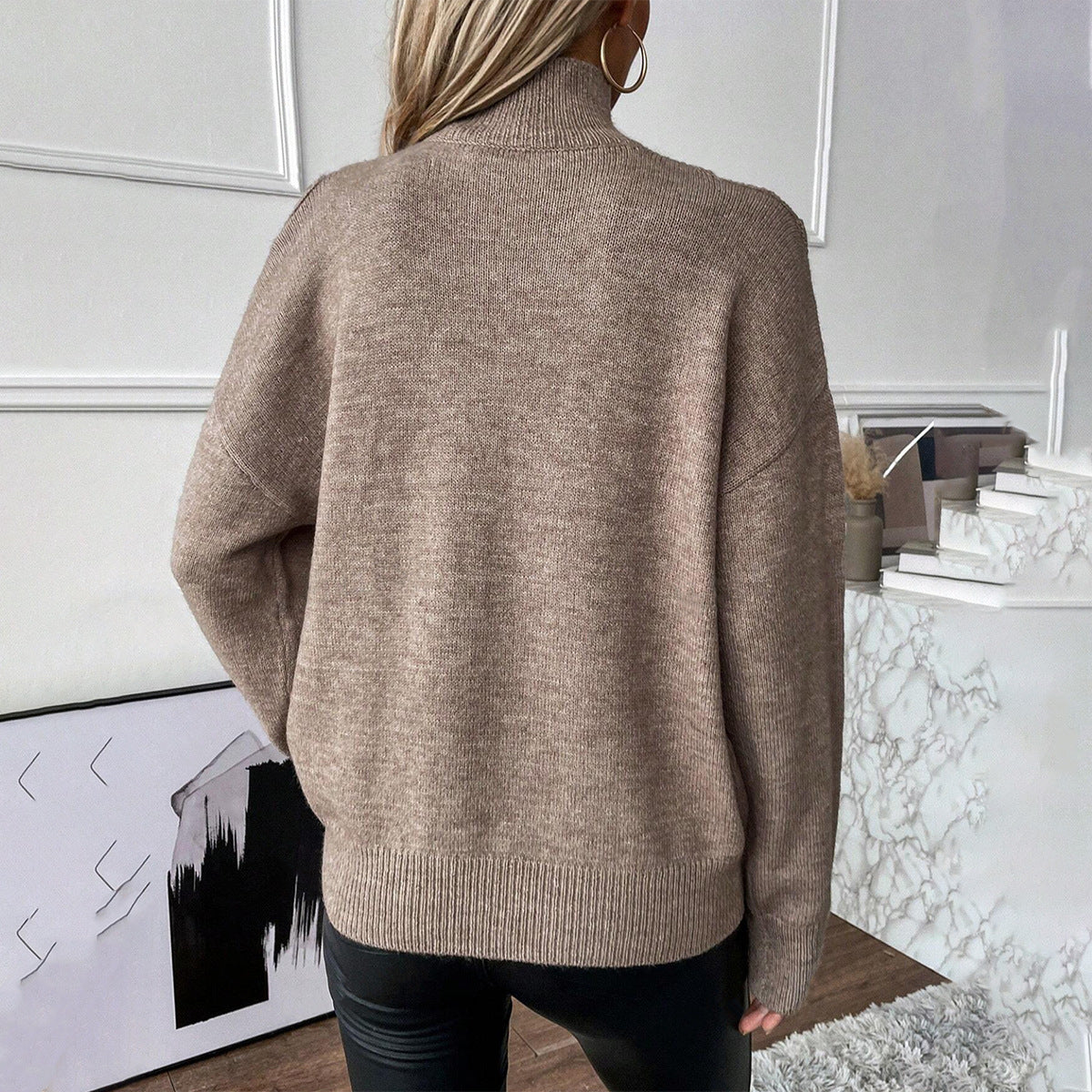 Women’s Cold-Shoulder Turtleneck Sweater – Layered Knit for Winter Wear