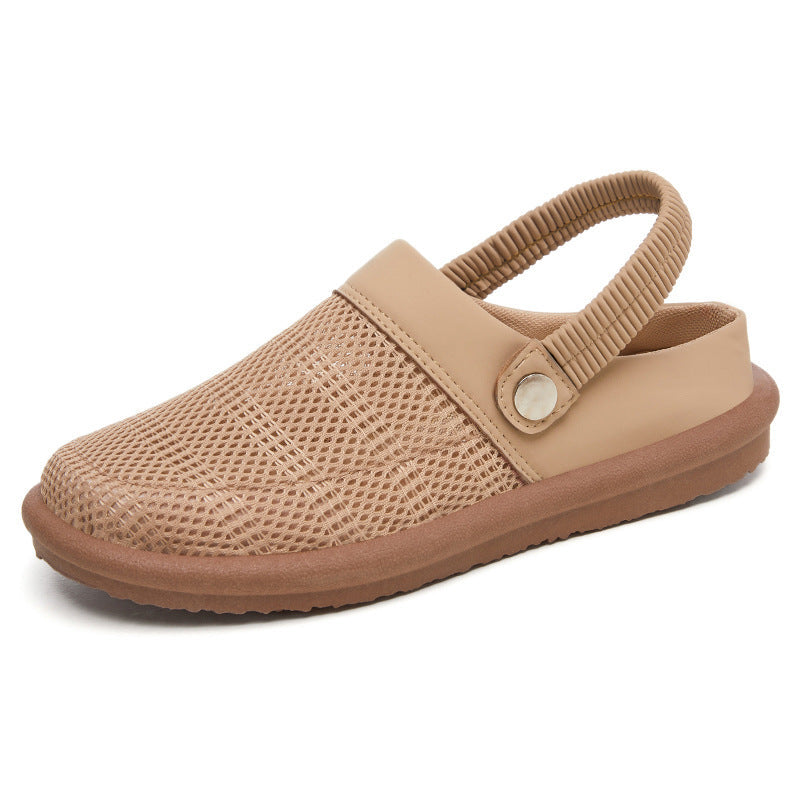 Zuecos de malla para mujer con tira trasera y puntera redondeada – Zapatos planos informales para el día a día en verano