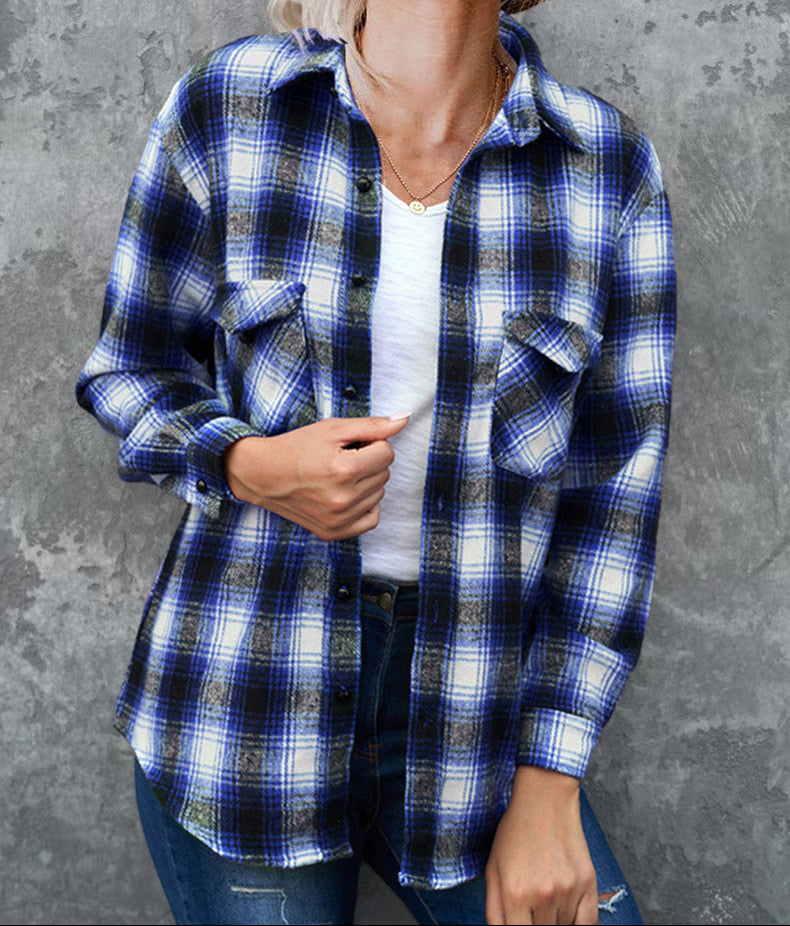 Casaco Camisa de Flanela às Quadrados para Mulher com Bolsos – Quente, Confortável, Estiloso, Casual para Camadas e Uso Diário