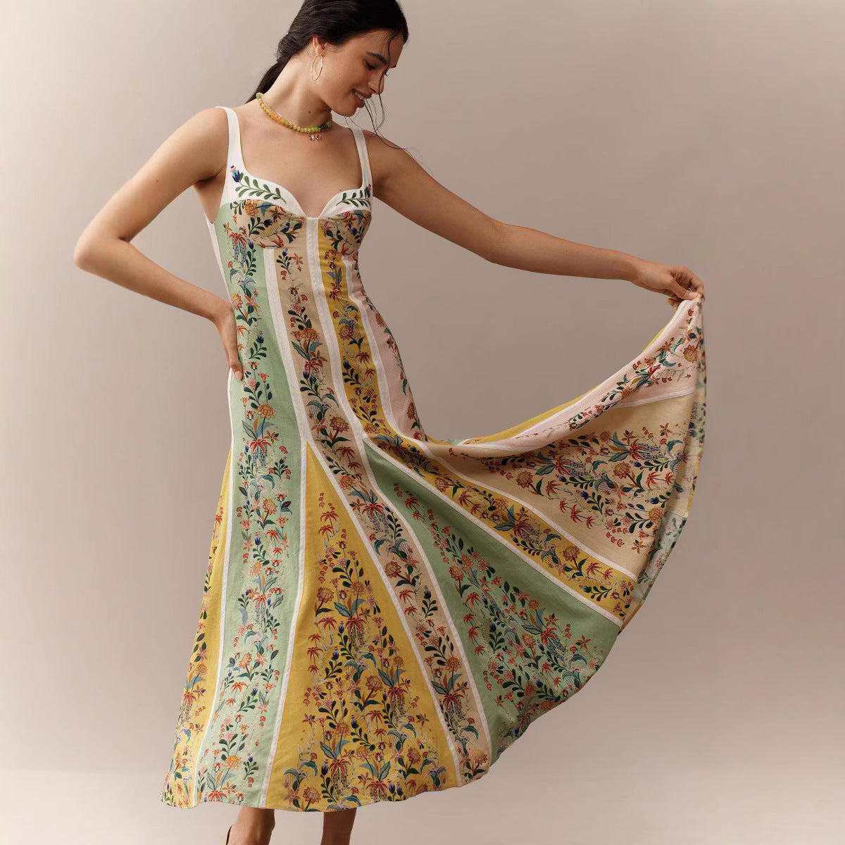 Rochie maxi de vacanță pentru femei, cu bretele și imprimeu