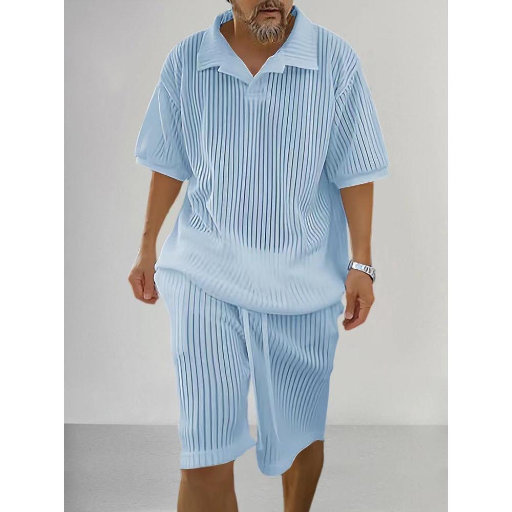 Conjunto de punto texturizado para hombre Camisa y pantalones cortos relajados de verano