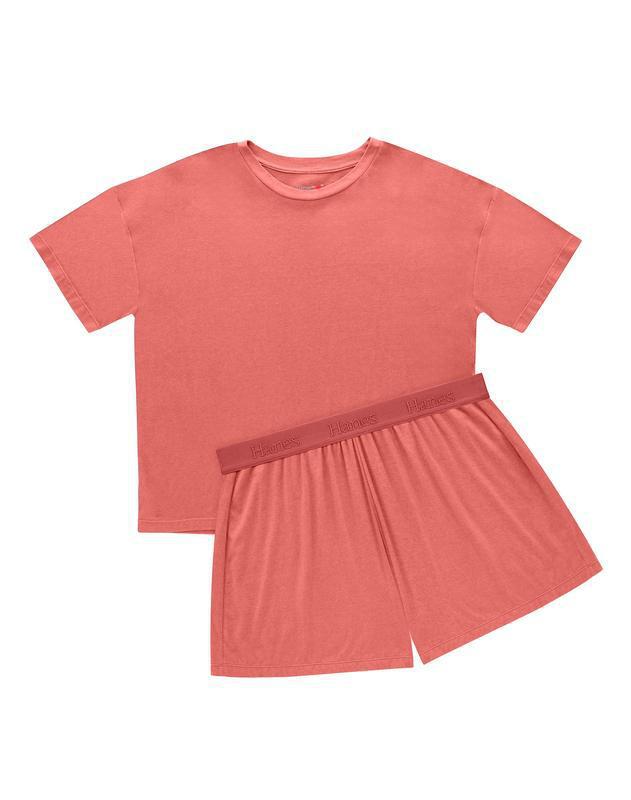 Tweedelige loungewearset voor dames van een zachte modalblend - oversized T-shirt met korte mouwen en shorts met elastische taille voor ontspannen thuis- en nachtkleding