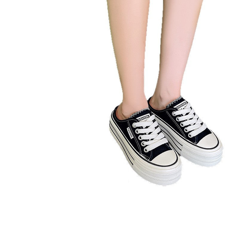 Baskets compensées sans arrière à lacets sur le devant – Chaussures à enfiler avec bout renforcé pour une tenue décontractée en été