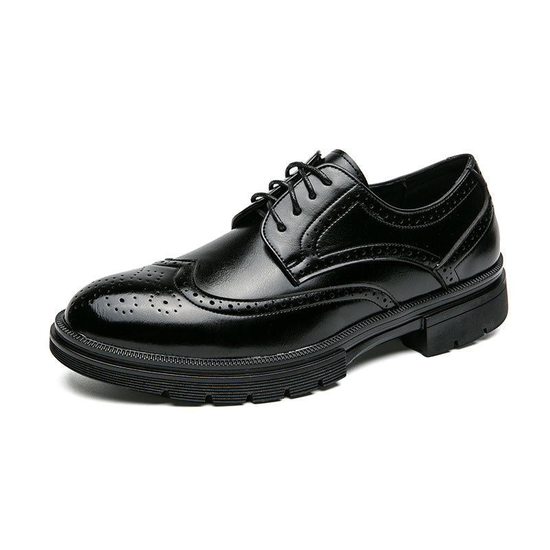 Zapatos brogue de punta alada para hombre con perforaciones decorativas y suelas gruesas - Estilo Derby con cordones para la oficina y conjuntos elegantes informales