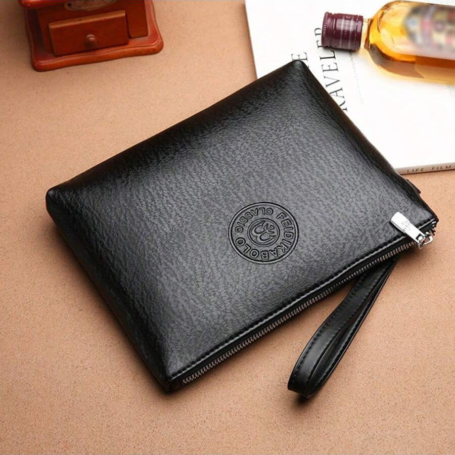 Men’s Leather Clutch Wallet Sleek Zip Business Carry Bag
