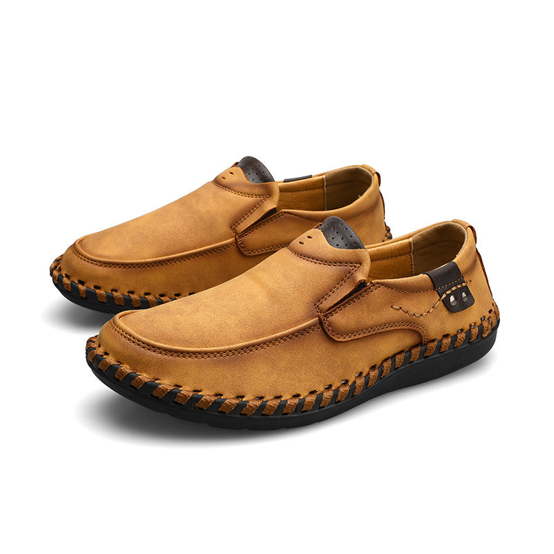 Mokkasinloafers med elastiske sideindsatser og kant med piskesting til mænd – slip-on-model med rund tå til afslappede hverdagsoutfits
