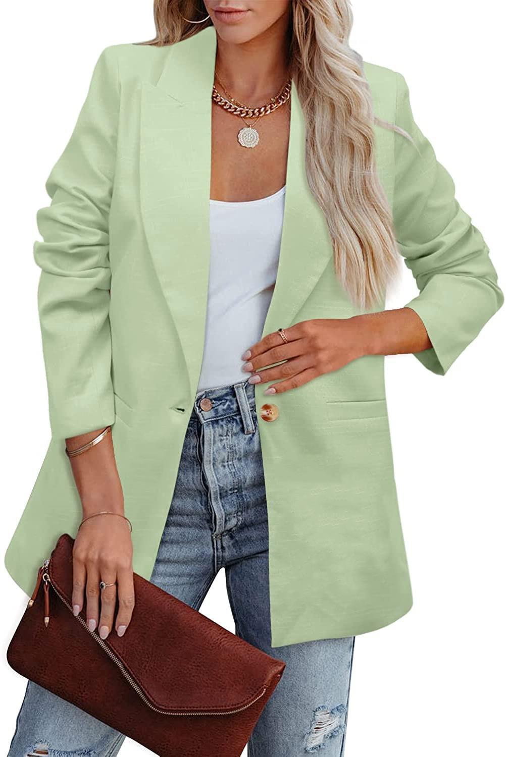 Blazer lungo da donna dalla vestibilità comoda con revers a lancia – Giacca monopetto con un bottone per l’ufficio e gli outfit casual eleganti
