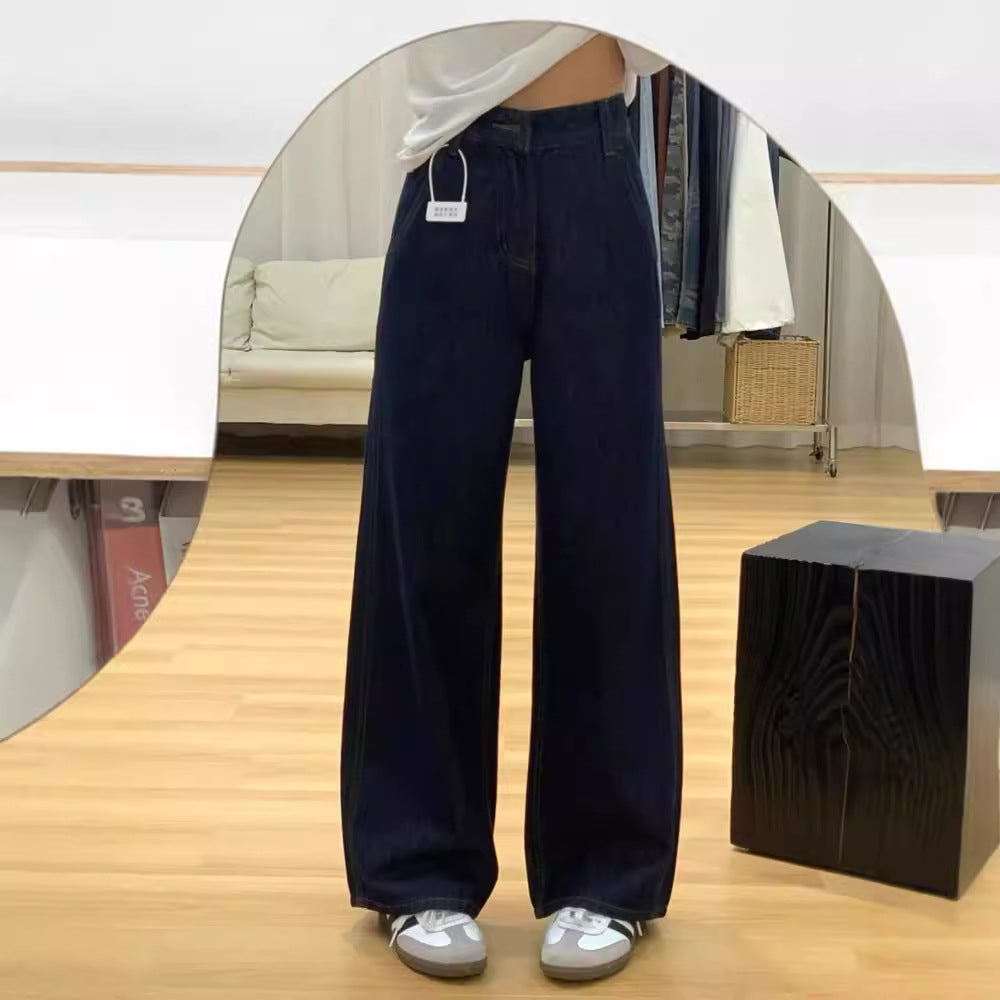 Damejeans med høj talje, gulvlængde og vide ben i denim