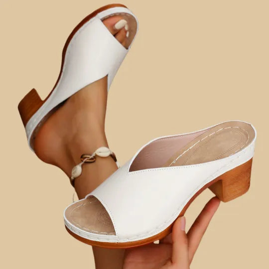 Women’s Peep Toe Block Heel Slip-On Mules
