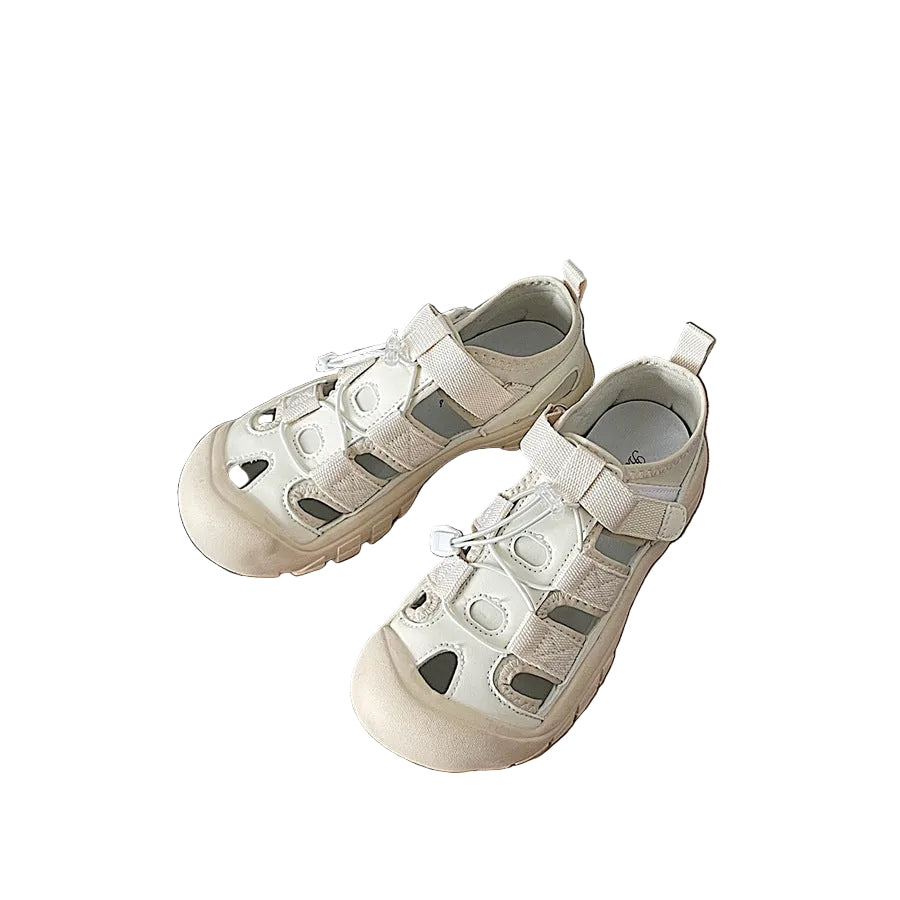 Sandales femme à bout fermé avec lacets à cordon de serrage et bride sur le cou-de-pied - Chaussures épaisses à découpes pour tenues décontractées d'été