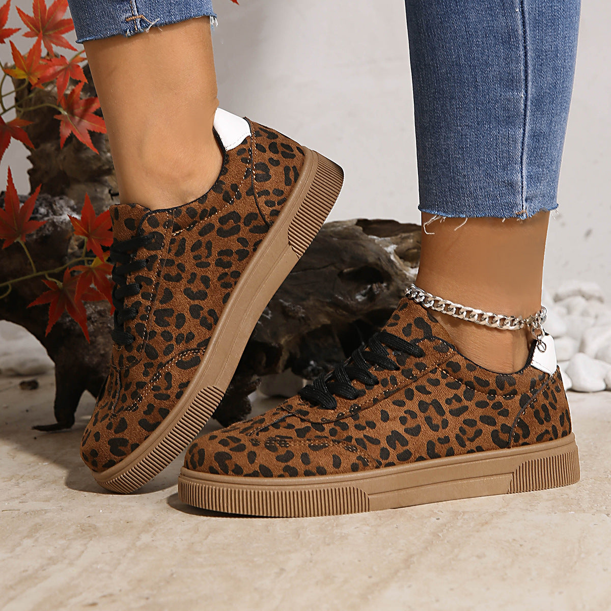 Zapatillas estampadas de corte bajo para mujer con cordones – Zapatillas retro de estilo cancha para looks informales de fin de semana