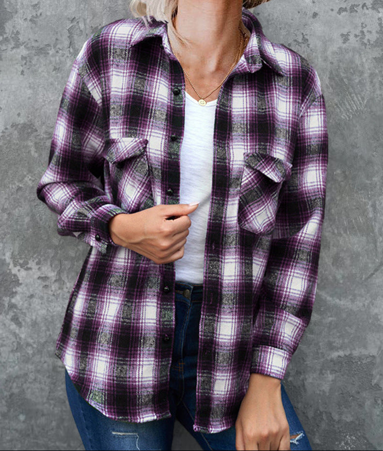 Casaco Camisa de Flanela às Quadrados para Mulher com Bolsos – Quente, Confortável, Estiloso, Casual para Camadas e Uso Diário