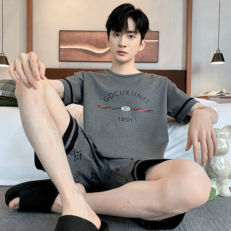 Men’s Printed Cotton Lounge Shorts and Relaxed Sleepwear Set