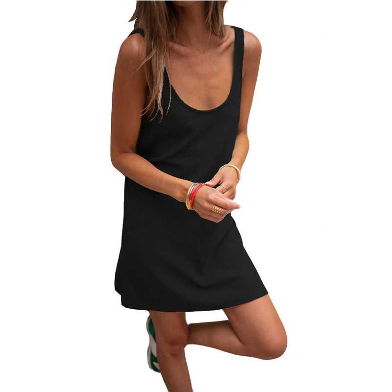 Vestito corto da donna senza maniche con scollo rotondo e vestibilità morbida - Abito casual sopra il ginocchio per l’estate e le vacanze