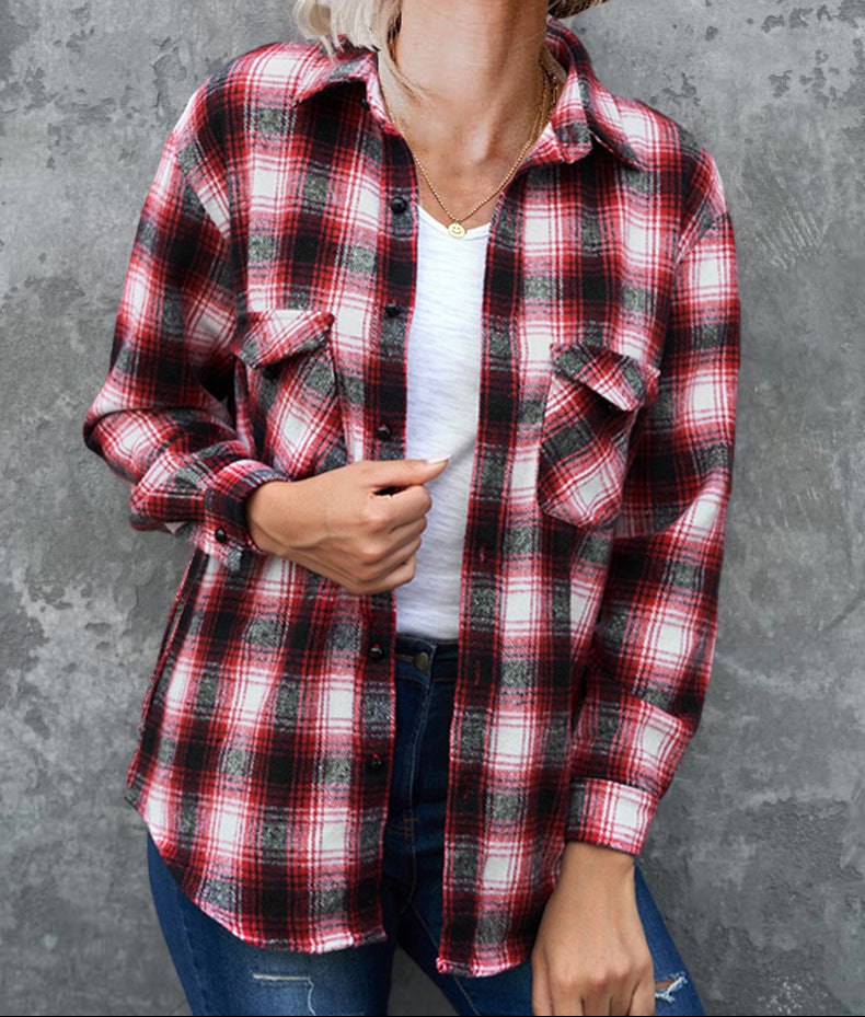 Casaco Camisa de Flanela às Quadrados para Mulher com Bolsos – Quente, Confortável, Estiloso, Casual para Camadas e Uso Diário
