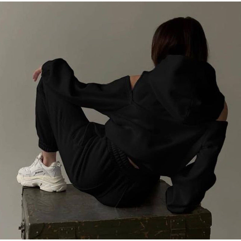 Women’s Cut-Out Hoodie – Oversized High-Neck Sweatshirt with Statement Sleeves