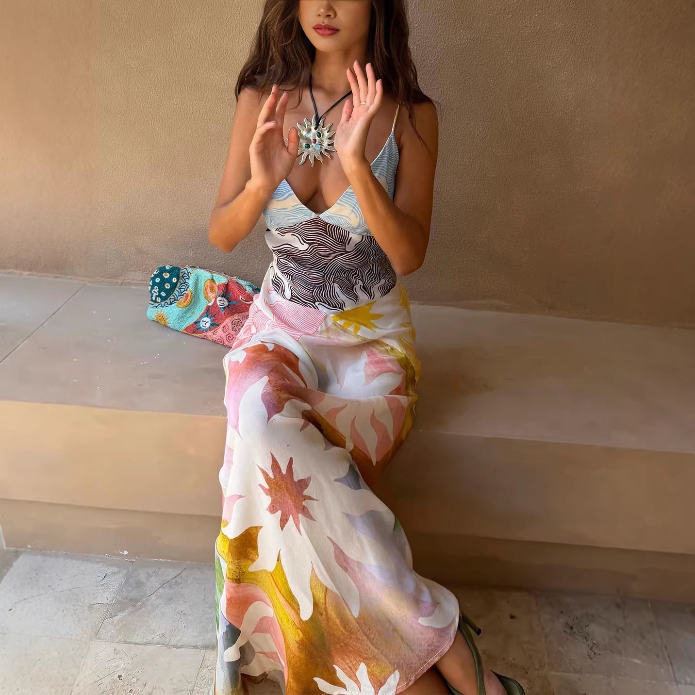 Women’s Printed Strap Maxi Resort Dress