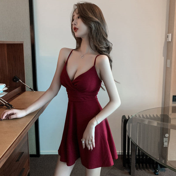 Women’s Spaghetti Strap Wrap Bodice Mini Party Dress
