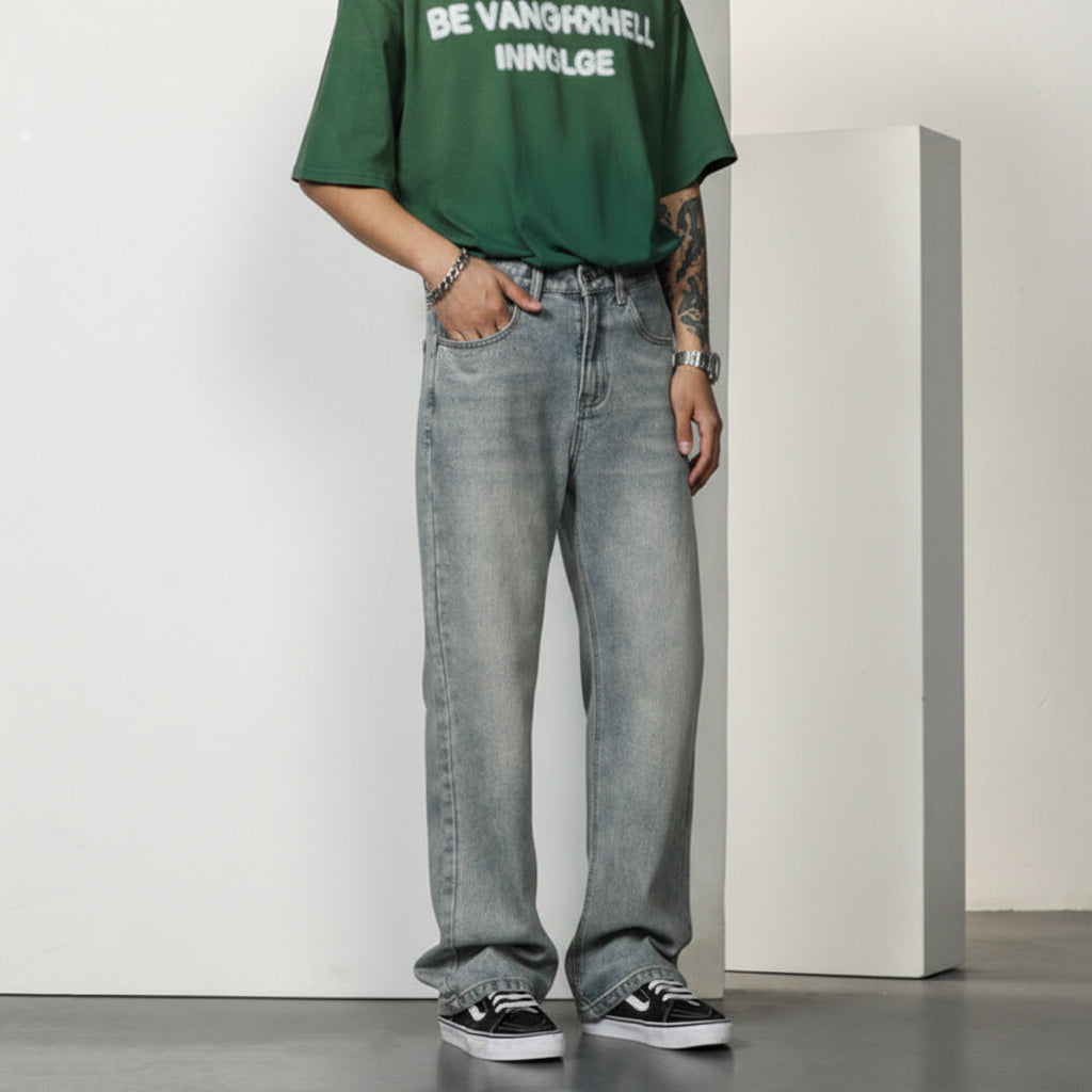 Pánské džíny s uvolněným rovným střihem nohavic – denim s vintage praním pro ležérní streetwear
