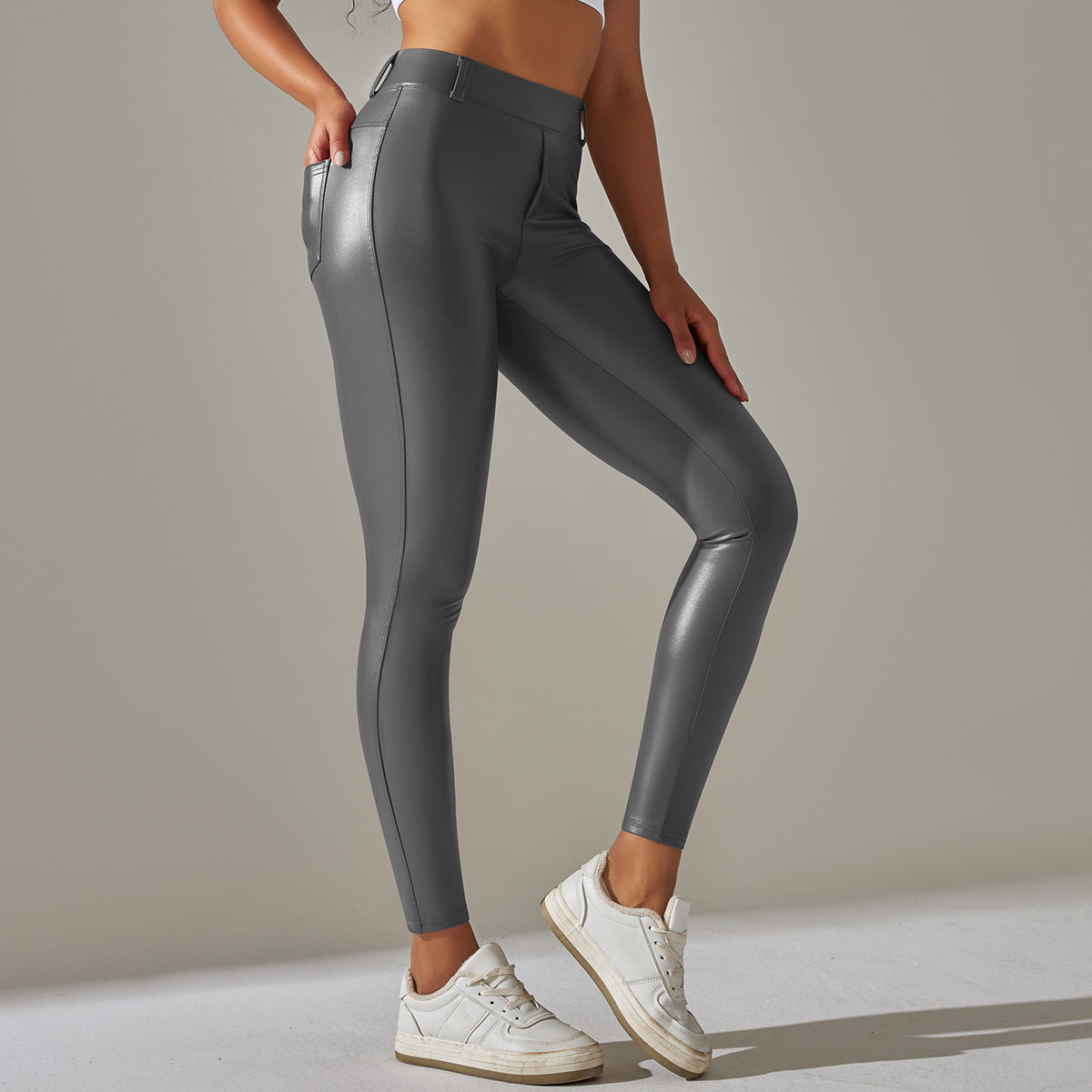 Women’s High-Waist Coated Skinny Trousers – Sleek Stretch Style for Casual and Evening Wear