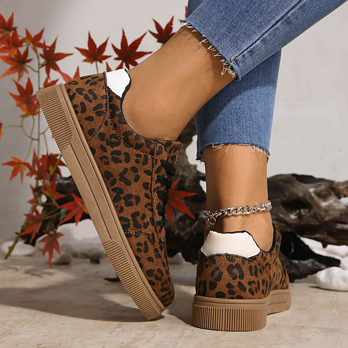 Zapatillas estampadas de corte bajo para mujer con cordones – Zapatillas retro de estilo cancha para looks informales de fin de semana