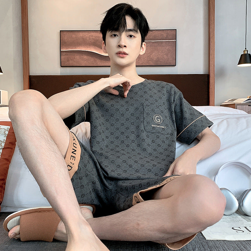Men’s Printed Cotton Lounge Shorts and Relaxed Sleepwear Set