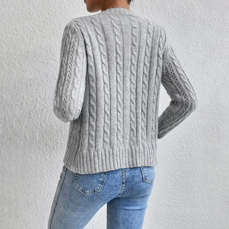 Gilet cardigan chaud pour femme en maille torsadée, à boutons sur le devant, idéal pour l’automne et l’hiver