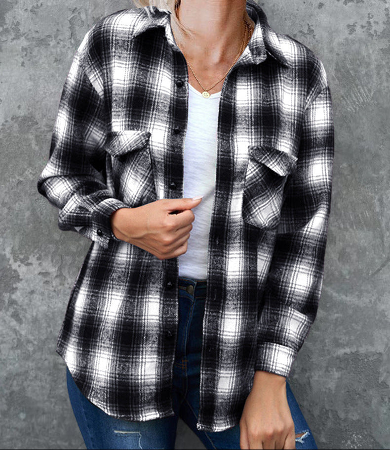 Casaco Camisa de Flanela às Quadrados para Mulher com Bolsos – Quente, Confortável, Estiloso, Casual para Camadas e Uso Diário